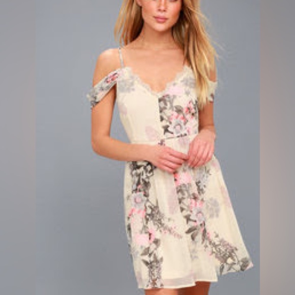 Floral Lace-Trim Sundress in Cream and Pink